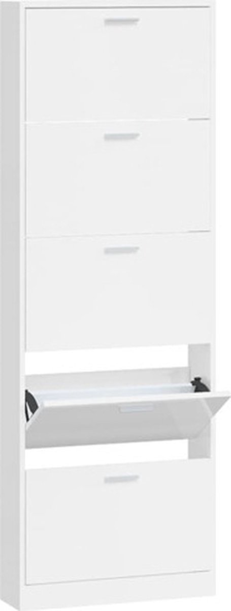 vidaXL - Schoenenkast - 59x17x169 - cm - bewerkt - hout - hoogglans - wit (8720286944851)