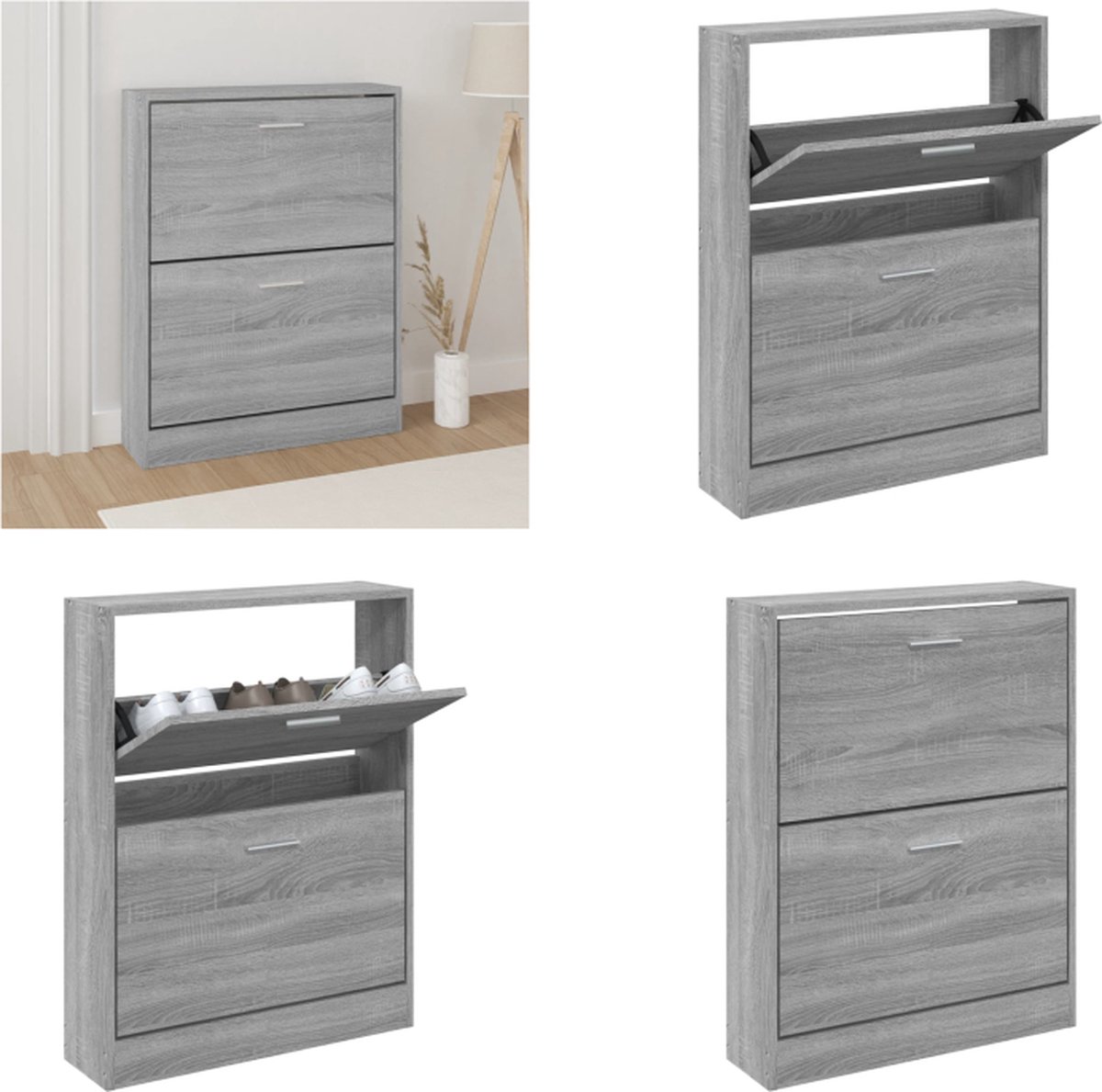 vidaXL - Schoenenkast - 59x17x81 - cm - bewerkt - hout - grijs - sonoma (8720286945117)