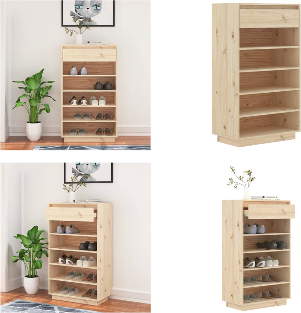 vidaXL Schoenenkast 60x34x105 cm massief grenenhout - Schoenenkast - Schoenenkasten - Houten Schoenenkast - Halkast (8721114899947)