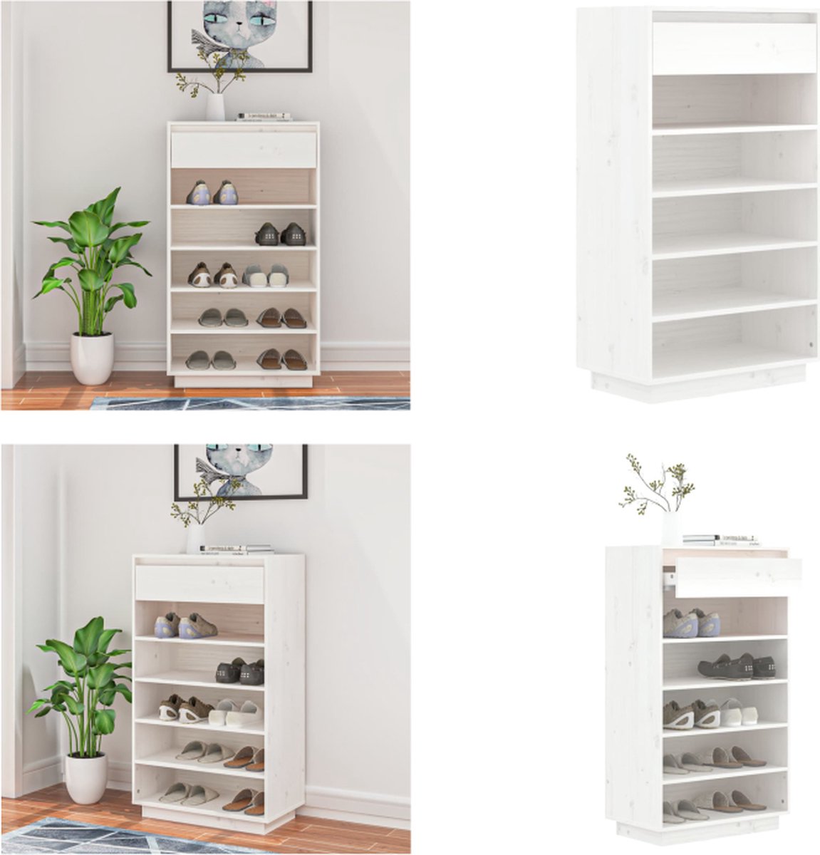 vidaXL Schoenenkast 60x34x105 cm massief grenenhout wit - Schoenenkast - Schoenenkasten - Houten Schoenenkast - Halkast (8721114695174)