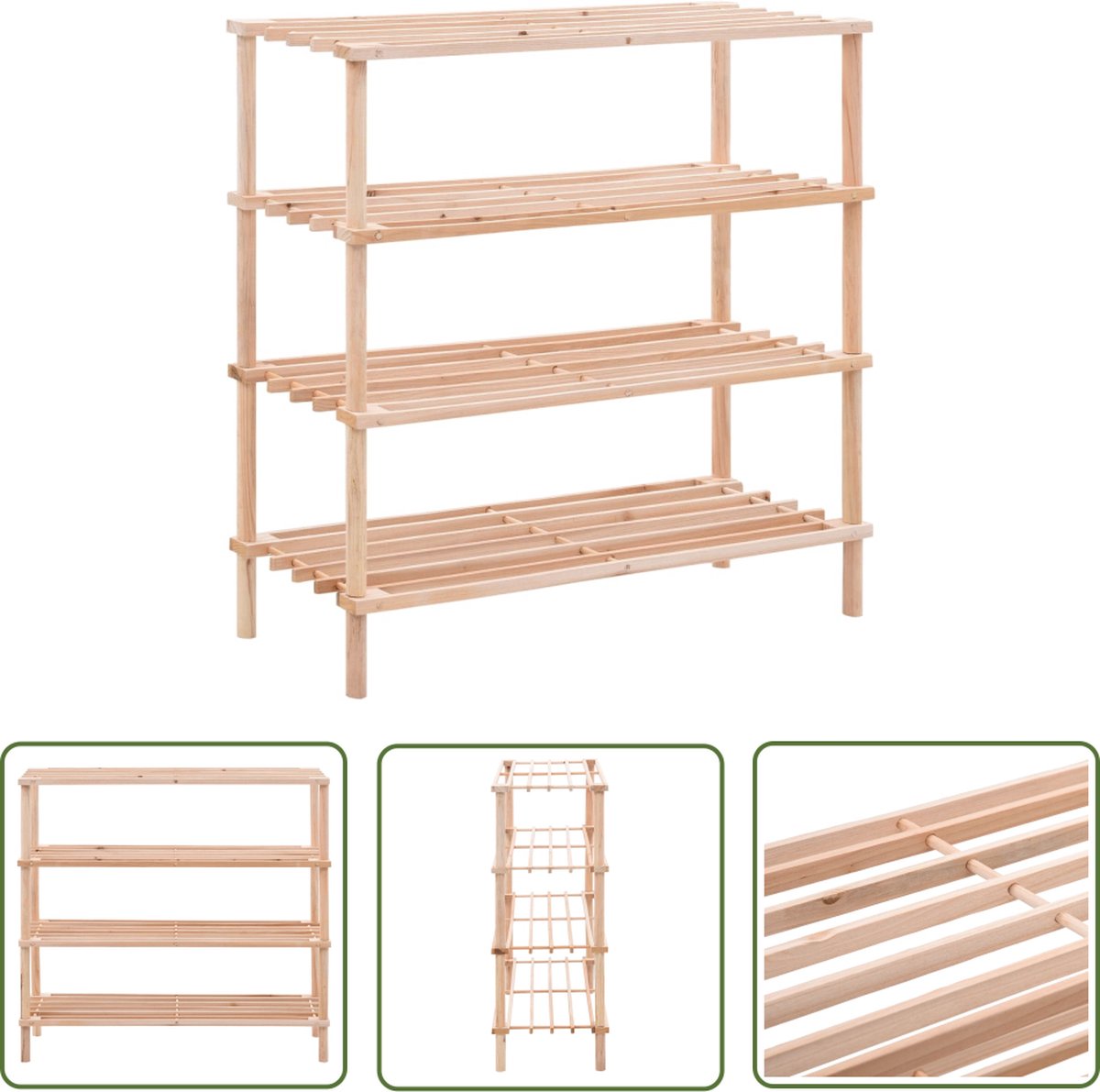 vidaXL Schoenenkast - Schoenenrek - Schoenenrek 4-laags massief vurenhout - Houten Schoenenrek - Massief Hout - Beige Meubilair (8721031227441)