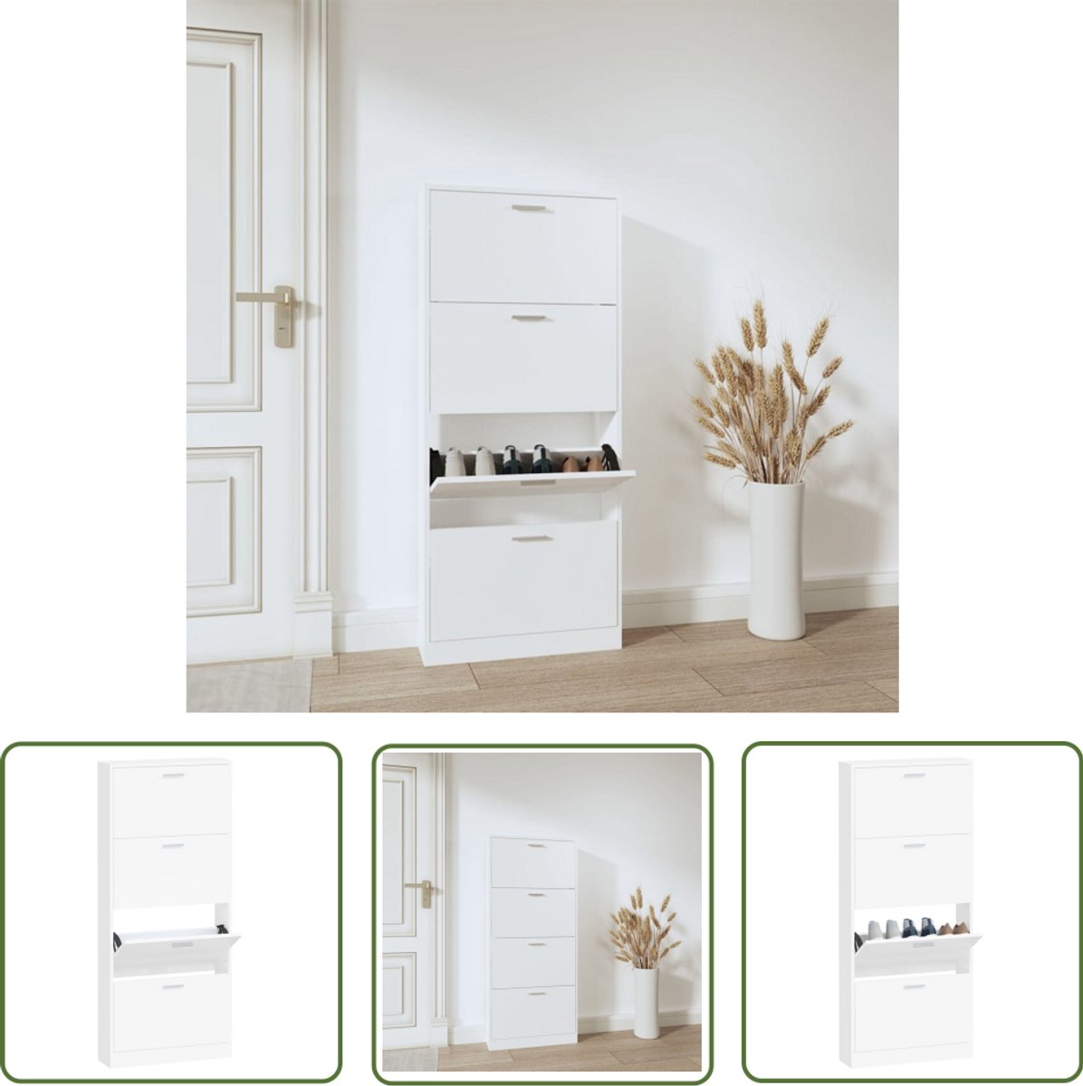 vidaXL Schoenenkast - Wit - 59x17x150 cm Schoenenkast - Houten Schoenenkast - Witte Schoenenkast - Compacte Schoenenkast - Schoenen Opbergen (8135001870269)