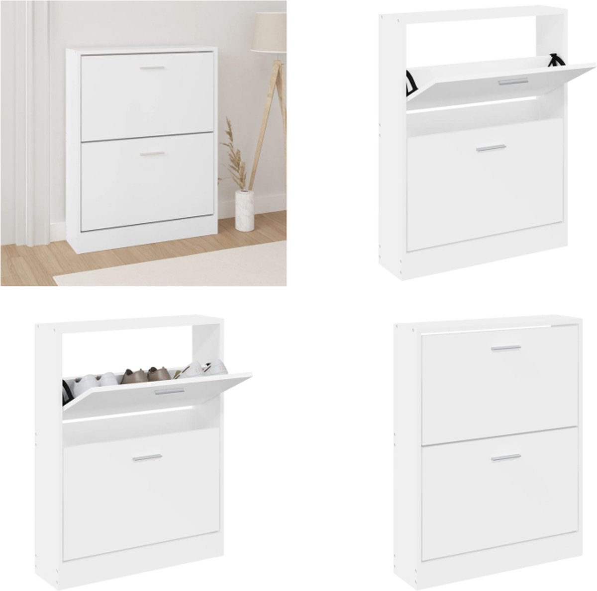 vidaXL - Schoenenkast - Wit - 59x17x81 - cm - Bewerkt - Hout (8720286945056)