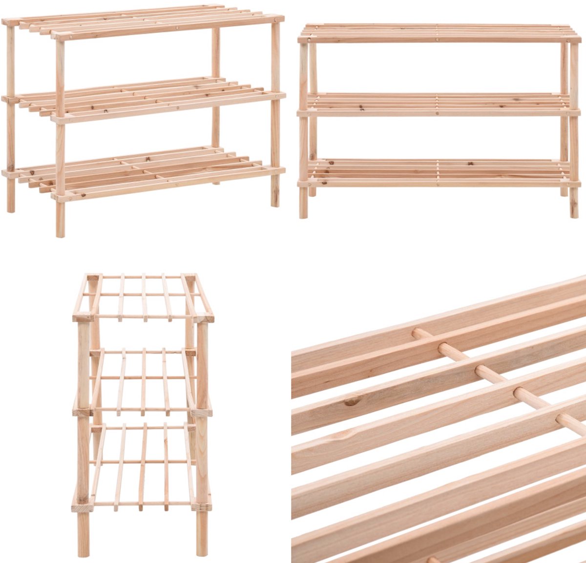 vidaXL Schoenenrek 3-laags massief vurenhout - Schoenenrek - Schoenenrekken - Schoenenkast - Schoenen Kast (8222034682560)