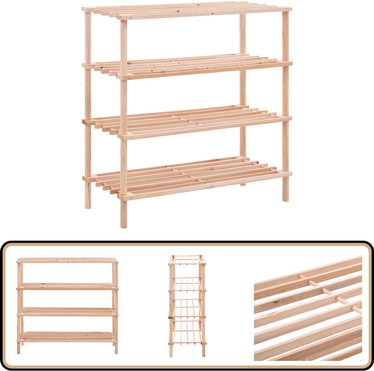 vidaXL Schoenenrek 4-laags massief vurenhout Schoenenrek - Schoenenkast - Houten Schoenenrek - Vurenhout - Entree Meubilair (8301359134364)