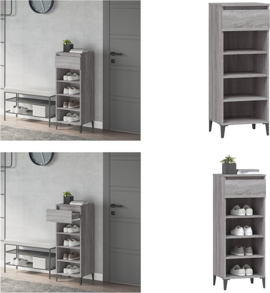 vidaXL - Schoenenrek - 40x36x105 - cm - bewerkt - hout - grijs - sonoma - eikenkleurig (8720287224747)