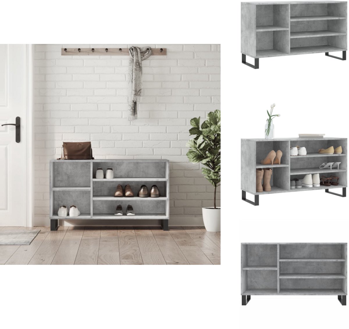 vidaXL Schoenenrek - Schoenenrekken - Opbergrek Voor Schoenen - Schoenenstellage - Schoenenkast 102x36x60 cm bewerkt hout betongrijs (8051314237882)