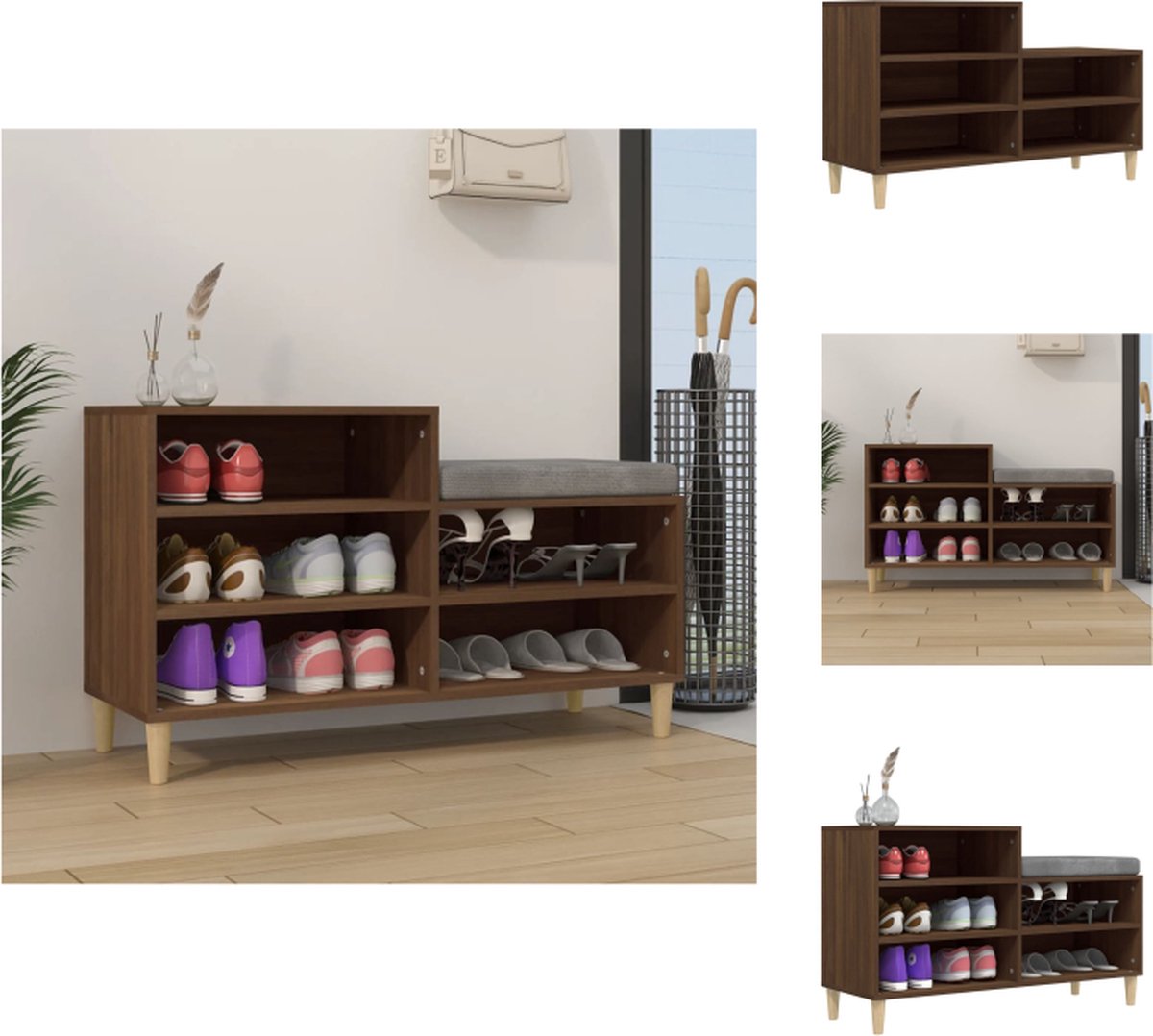 vidaXL Schoenenrek - Schoenenrekken - Opbergrek Voor Schoenen - Schoenenstellage - Schoenenkast 102x36x60 cm bewerkt hout bruin eikenkleur (8721096734953)