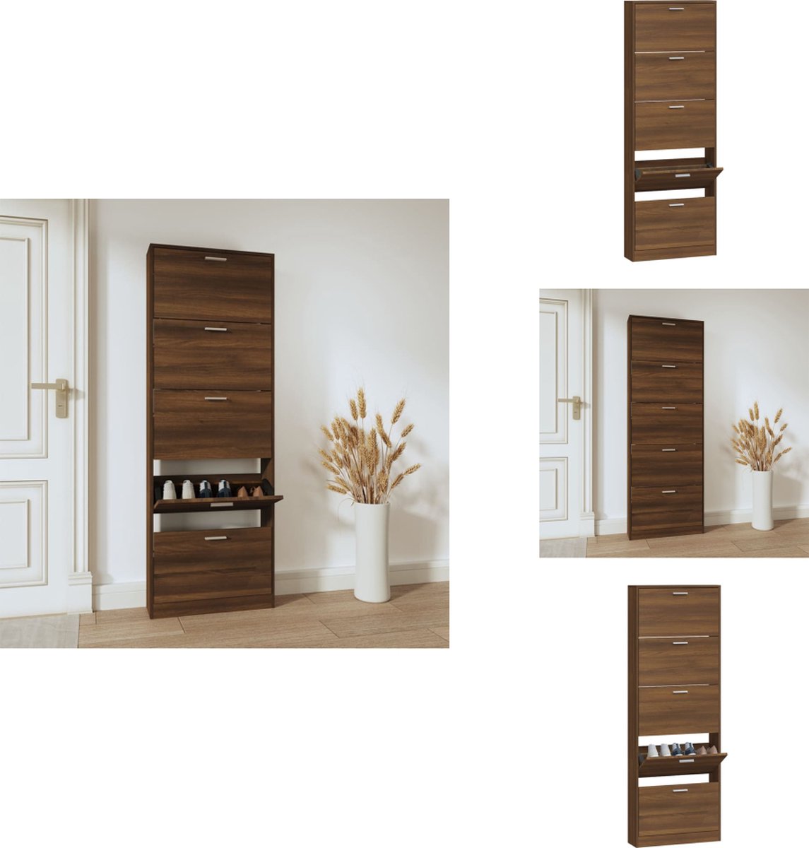 vidaXL Schoenenrek - Schoenenrekken - Opbergrek Voor Schoenen - Schoenenstellage - Schoenenkast 59x17x169 cm bewerkt hout bruin eikenkleur (8721096909948)