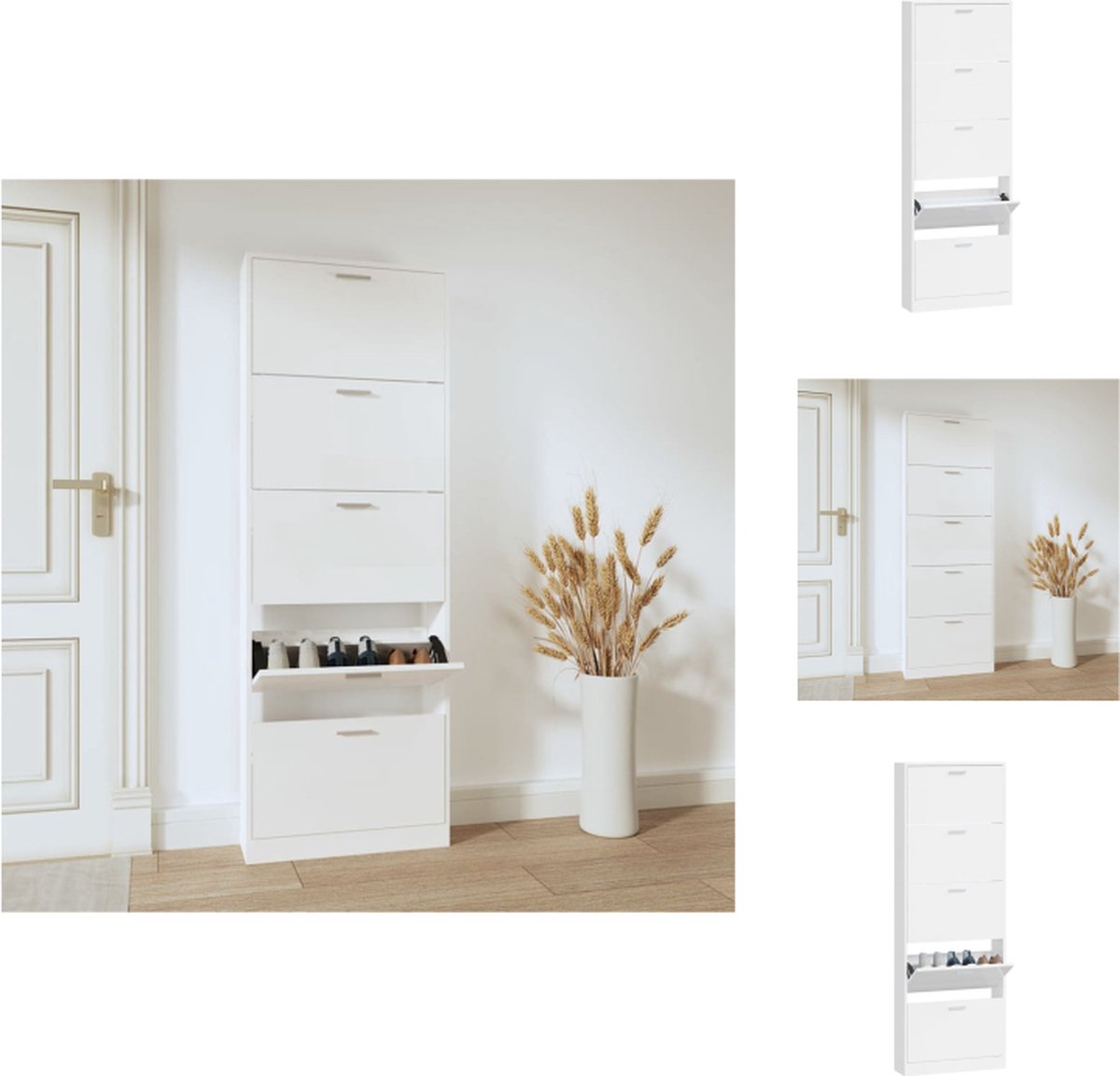 vidaXL Schoenenrek - Schoenenrekken - Opbergrek Voor Schoenen - Schoenenstellage - Schoenenkast 59x17x169 cm bewerkt hout hoogglans wit (8721032943159)