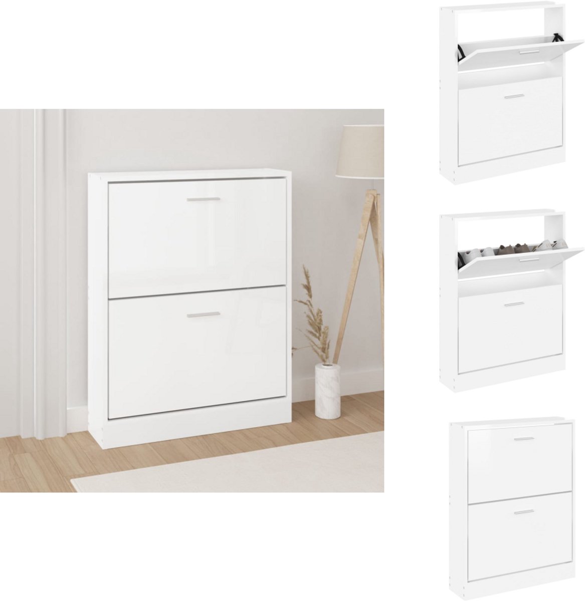 vidaXL Schoenenrek - Schoenenrekken - Opbergrek Voor Schoenen - Schoenenstellage - Schoenenkast 59x17x81 cm bewerkt hout hoogglans wit (8721096781568)