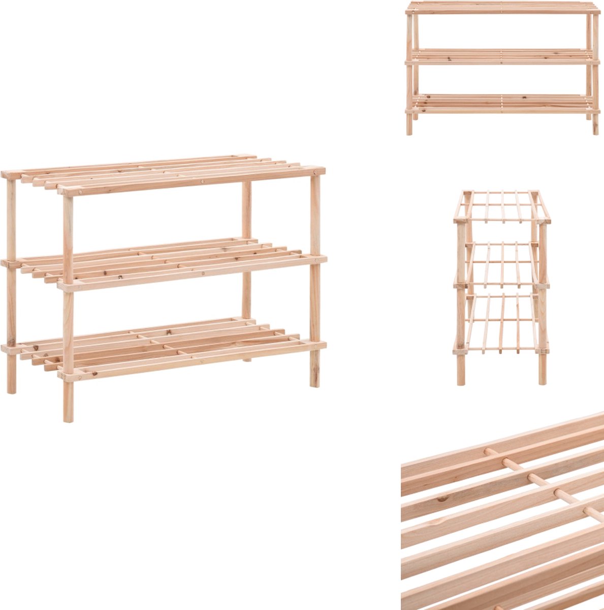 vidaXL Schoenenrek - Schoenenrekken - Schoenenkast - Schoenen Kast - Schoenenrek 3-laags massief vurenhout (8721032942046)