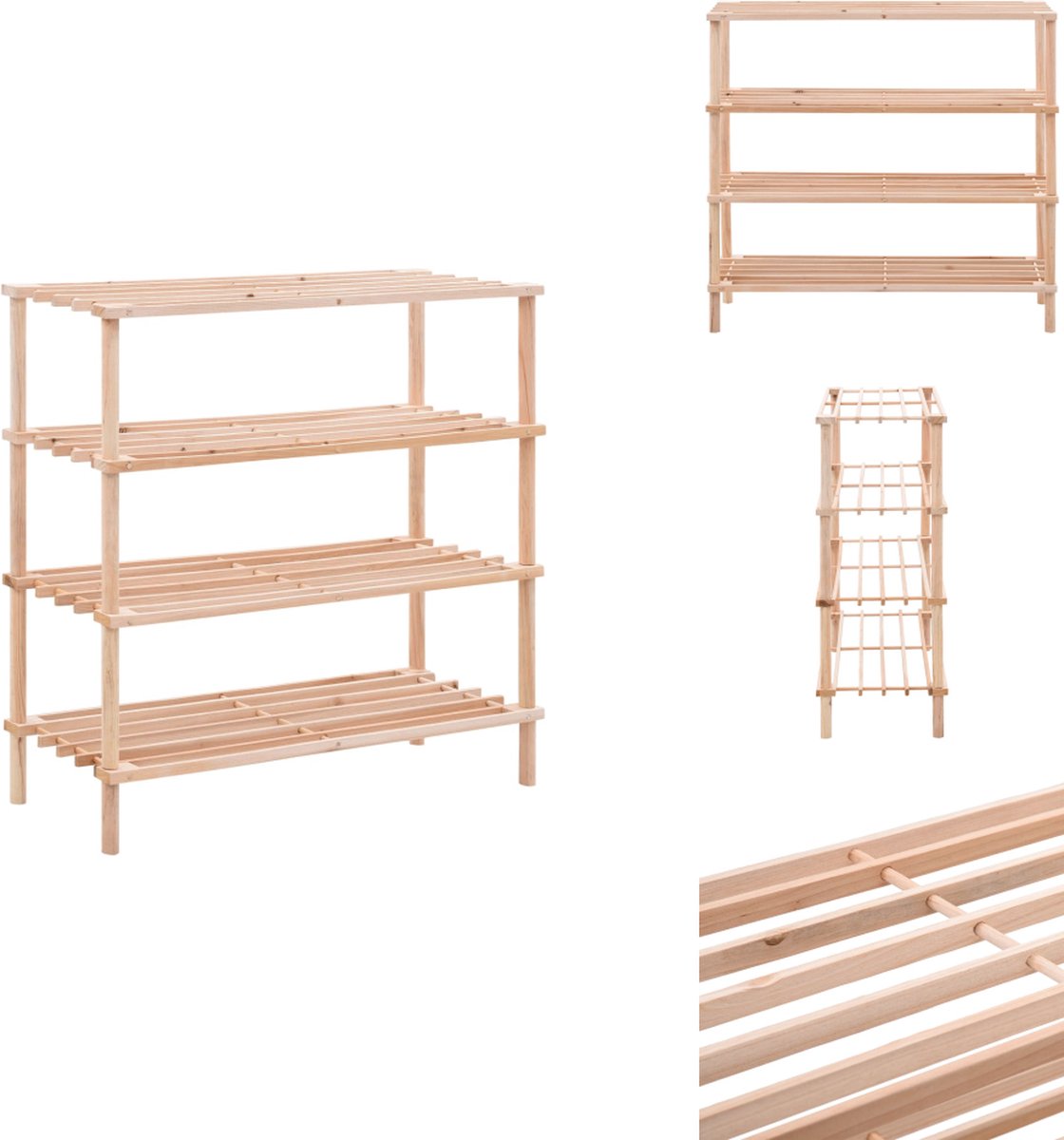 vidaXL Schoenenrek - Schoenenrekken - Schoenenkast - Schoenen Kast - Schoenenrek 4-laags massief vurenhout (8721032941292)