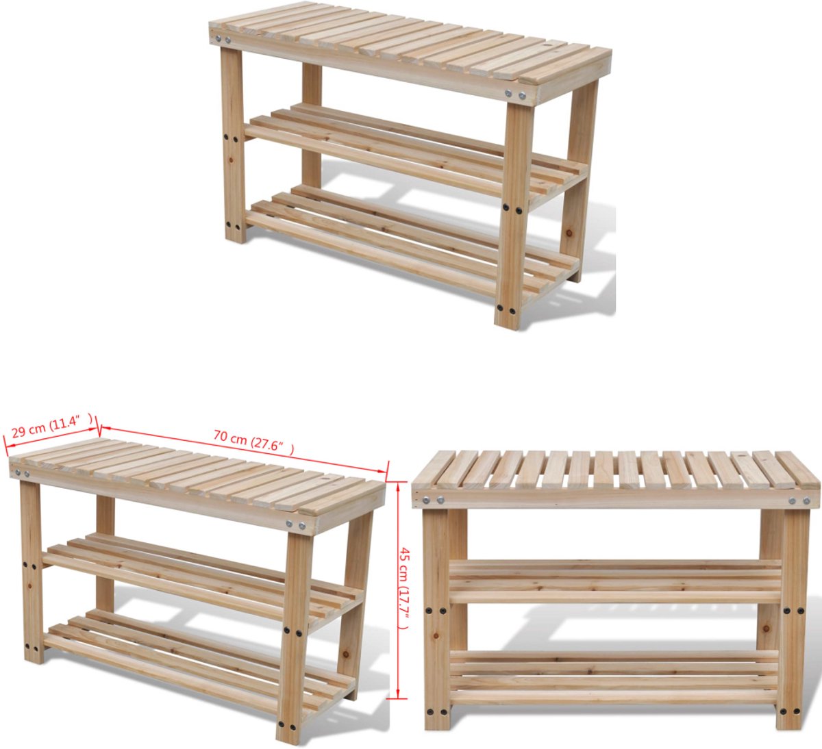 vidaXL Schoenenrek met bankje 2-in-1 massief vurenhout - Houten Schoenenkast - Houten Schoenenkasten - Schoenenkast - Schoenenkasten (8222034689002)