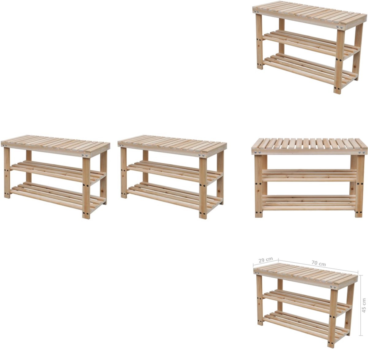vidaXL Schoenrek - Schoenrekken - Schoenenkast - Schoenenopberger - Schoenenrekken met bank 2 st massief hout (8721032943579)