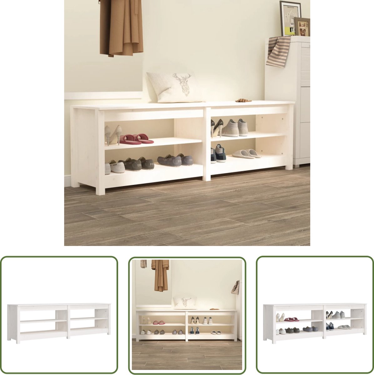 vidaXL Schoenuitleg - Schoenenbank - Schoenenbank 160x36,5x50 cm massief grenenhout wit - Gang Meubilair - Binnenmeubels - Hout Meubelen (8721031227427)