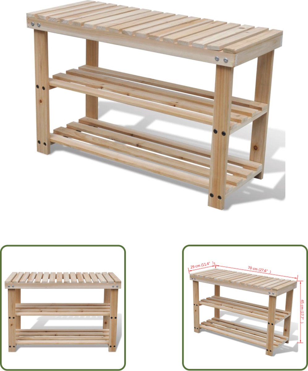 vidaXL Schoenuitlegger - Schoenendoos - Schoenenrek met bankje 2-in-1 massief vurenhout - Entreebank - Meubilair - Kast (8721031229735)