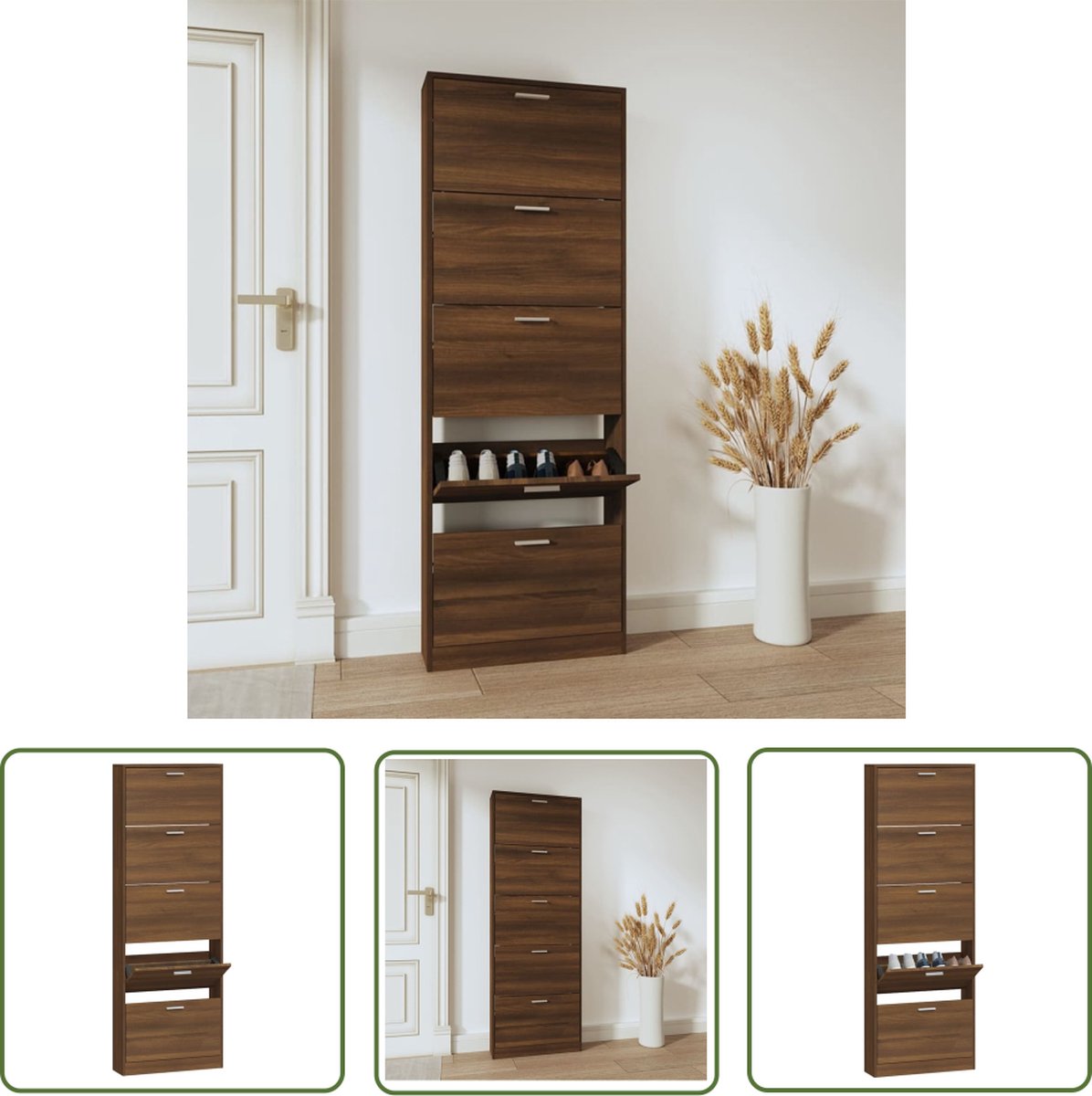 vidaXL Schoenuitlegger - Schoenenkast - Schoenenkast 59x17x169 cm bewerkt hout bruin eikenkleur - Bergruimte - Houten Schoenenkast - Bruine Schoenenkast (8721032200474)