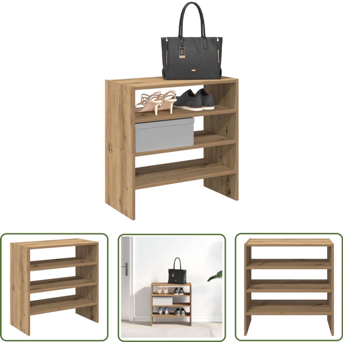 vidaXL Schoenuitzet - Schoenenrek - Schoenenrekken 2 st stapelbaar 60x30x30,5 cm artisanaal eiken - Houten Schoenenrek - Stapelbare Schoenenkasten - Opbergruimte (8028506461677)