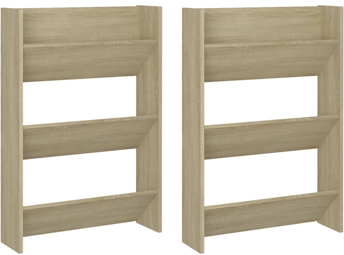 2 st WandSchoenenkast | Schoenenrek | Opbergkasten 60x18x90 cm spaanplaat sonoma eiken (6248446695761)