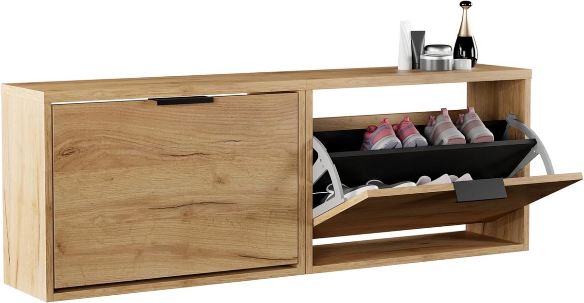 2x Smalle Schoenenkast met Klapdeur - Ruimtebesparende Schoenopberger voor Hal en Gang - 60cm Breed (9101064250538)