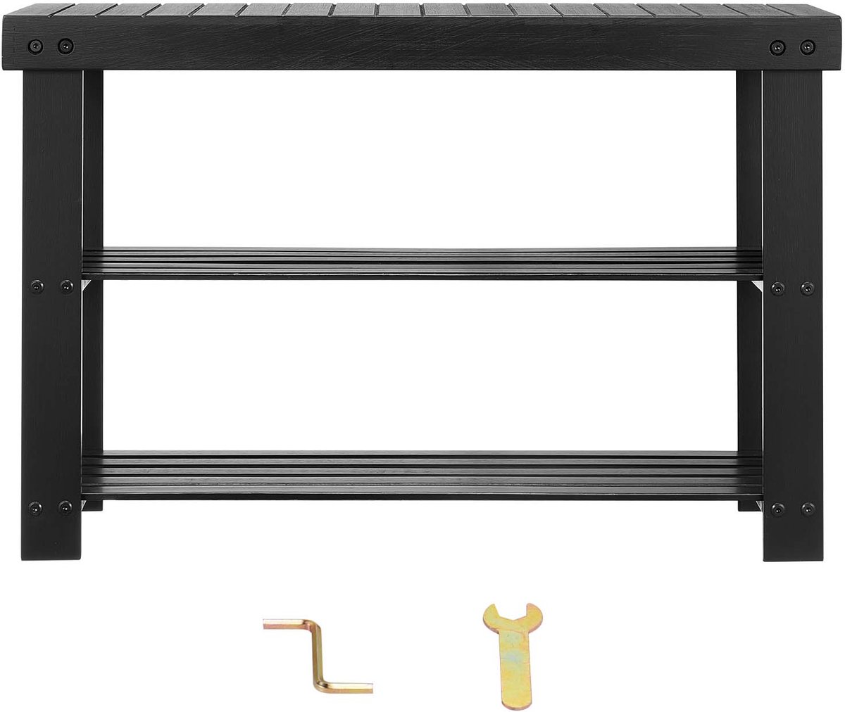 3-Laags Bamboe Schoenenrek Bank, Duurzame Entree Organizer Met 130 kg Draagvermogen, 70 x 28.7 x 45.2 cm, Ideaal voor Gang, Woonkamer, Slaapkamer en voordeur, Zwart (8721334418553)
