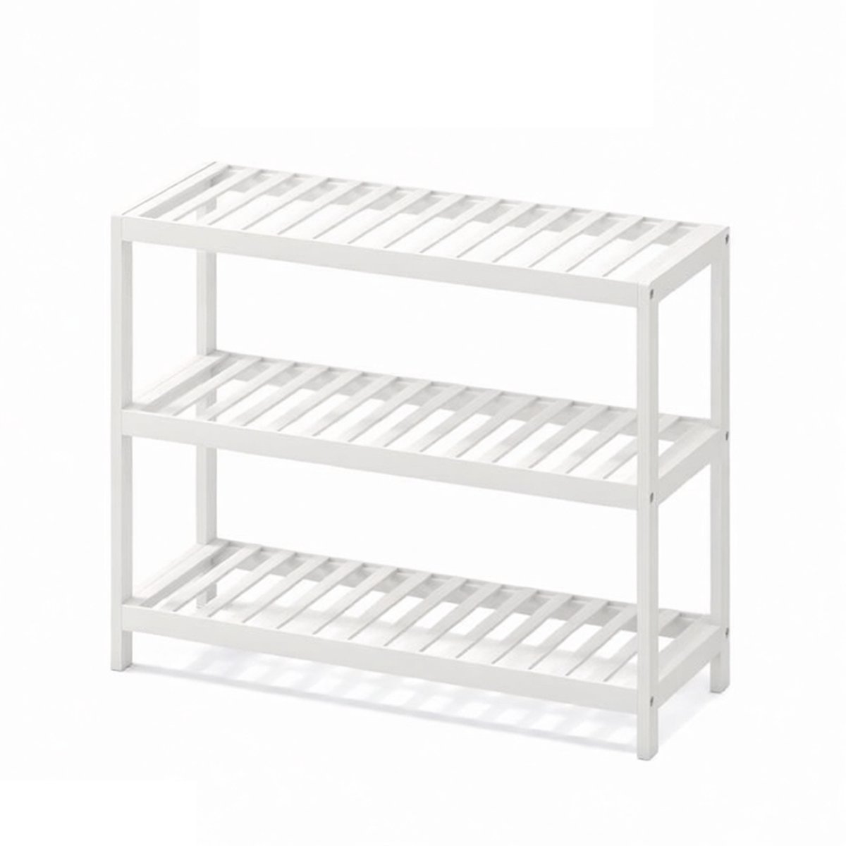 3-laags schoenenrek, opbergrek, 70x26x55cm, wit, beschermende lakafwerking, open ontwerp, ruimtebesparend, stevig bamboe frame, geschikt voor gang, hal, badkamer. (4255890957323)