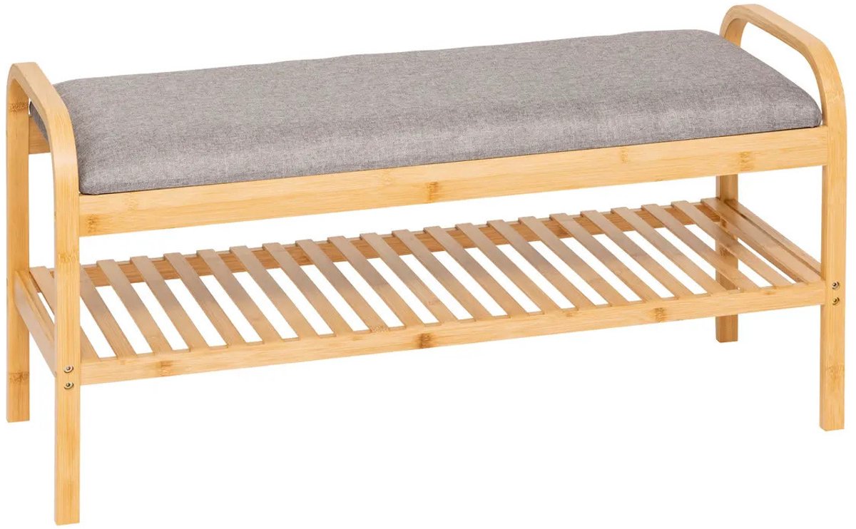 5Five Schoenenrek Bankje - 2-laags - bamboe/kunststof - 90 x 34 x 45 cm - voor 4 paar schoenen (3560233541109)