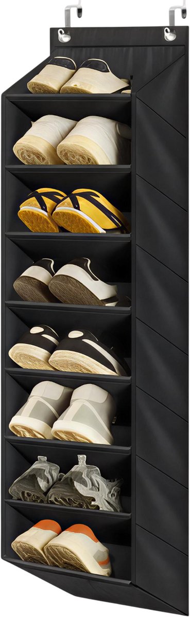 8-Laags Zwart Opvouwbaar Wandgemonteerd Schoenenrek - Ruimtebesparende Schoenen Organizer voor Deur & Muur, Hal en Appartement (8721359242522)