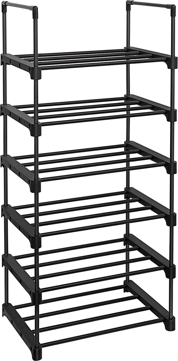 ACAZA Schoenenrek - 6 Lagen - Voor 12 tot 15 paar schoenen - 45 x 30 x 106 cm - Metaal - Zwart (5400943026337)