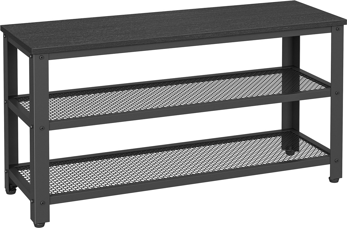 ACAZA Schoenenrek - Schoenenbank - 90 x 45 x 30 cm - Industrieel Design - Metaal met Hout - Zwart (5400943042399)