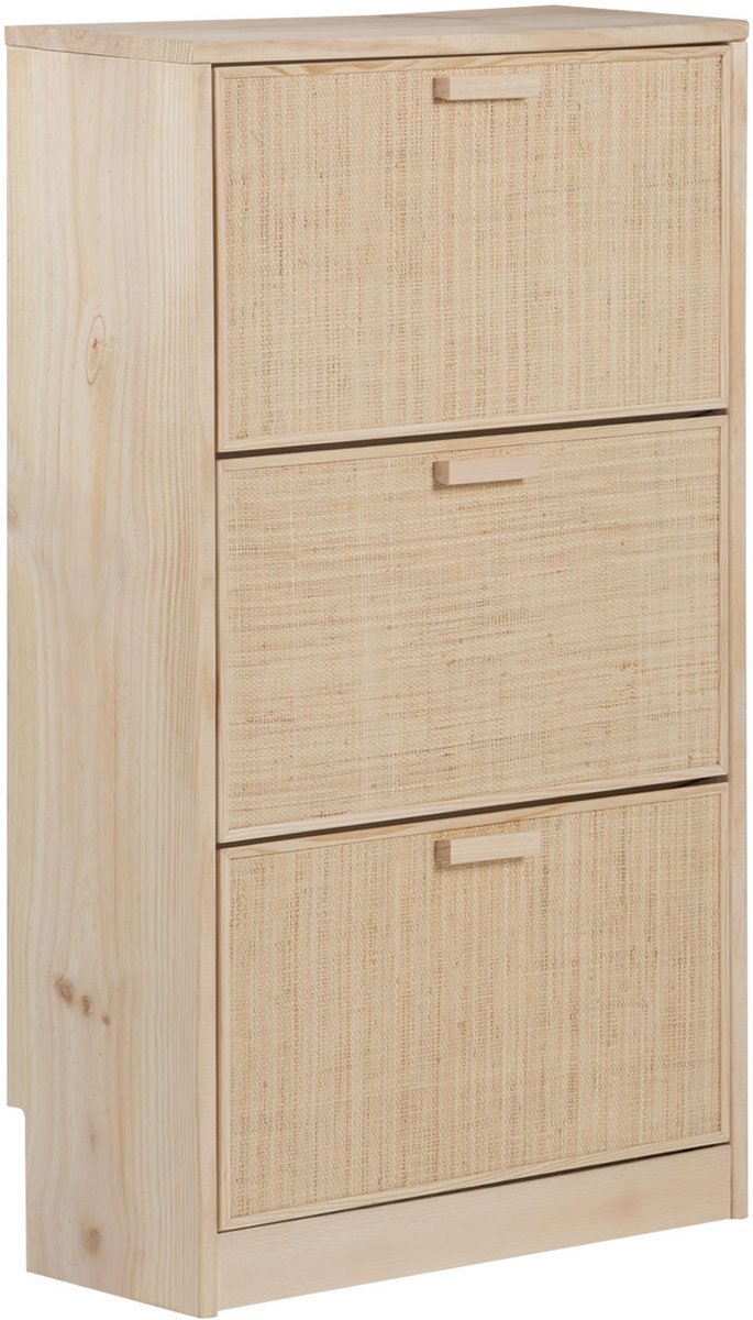 Astigarraga Schoenenkast Aura - voor 18 paar schoenen - Schoenenrek met deuren - 65x25x115cm - 100% massief grenenhout, raffia fronten & metalen scharnieren (8422341199755)