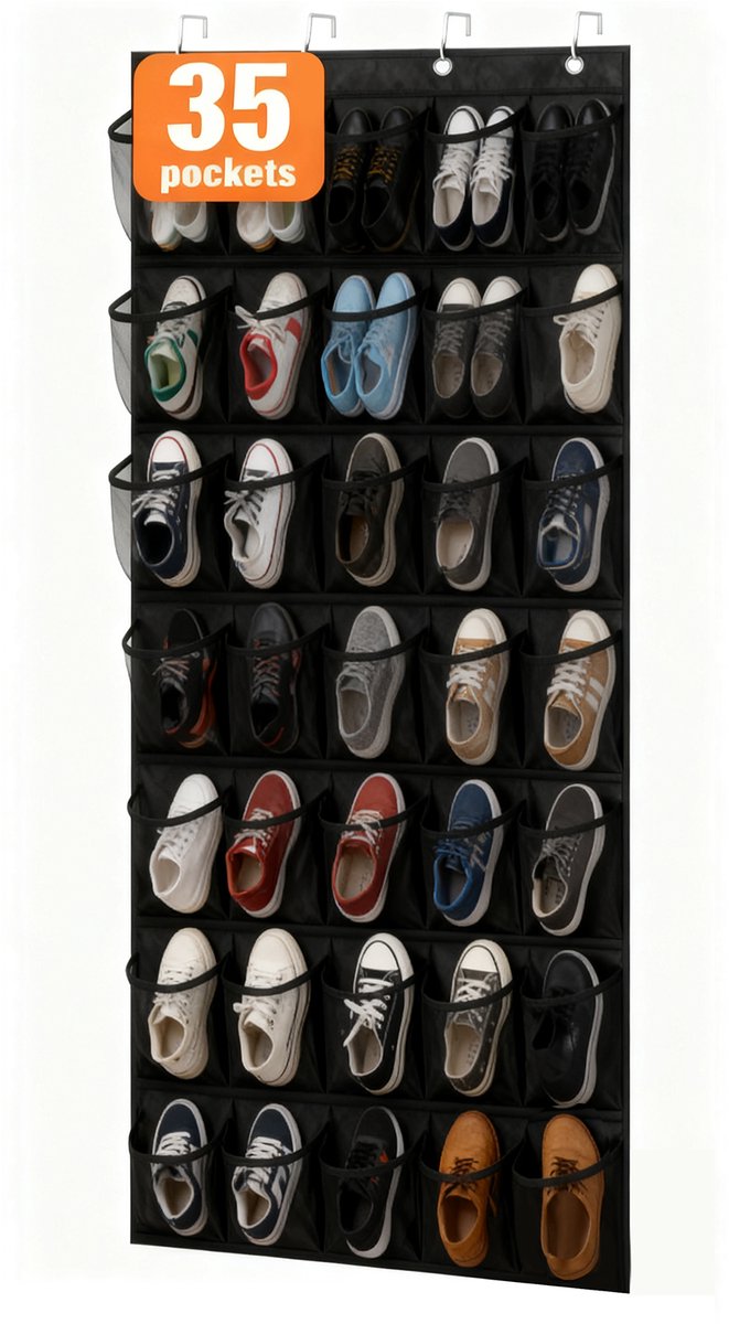 BOTC Schoenenzak hangend - Schoenen opberger - 35 vakken - Schoenenzak - Hangende opberger - Zwart (8721049719136)