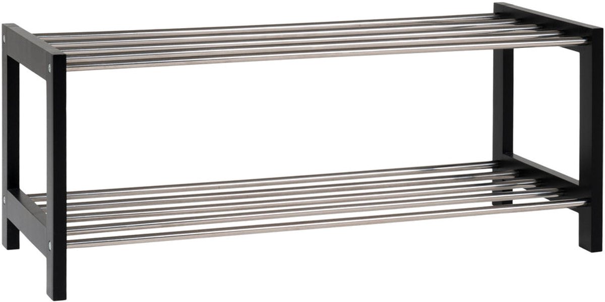 Bakker | schoenenrek | zwart | hout en staal | 78x34 cm | schoenenrek | opbergrek | schoenenbank | opbergkastje | Wood Selections (9503612285298)
