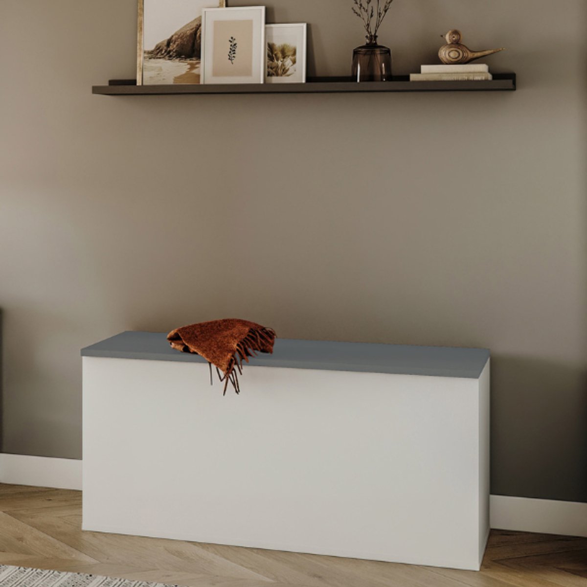 Bank Knox met opbergruimte - wit/celadon grijs - Symbiosis - Schoenenkast - Wit - Melamine; Spaanplaat (3760037843786)