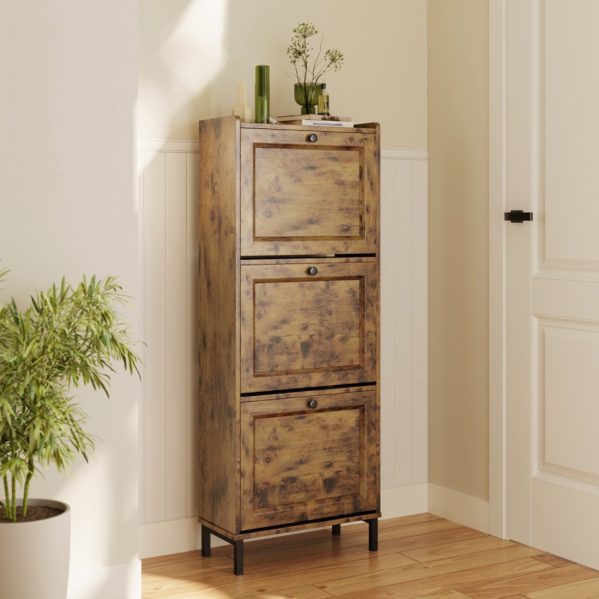 Bealife FS52 Schoenenrek met 3 klapdeuren - 50 x 24 x 118 cm - Retro (6973900316349)