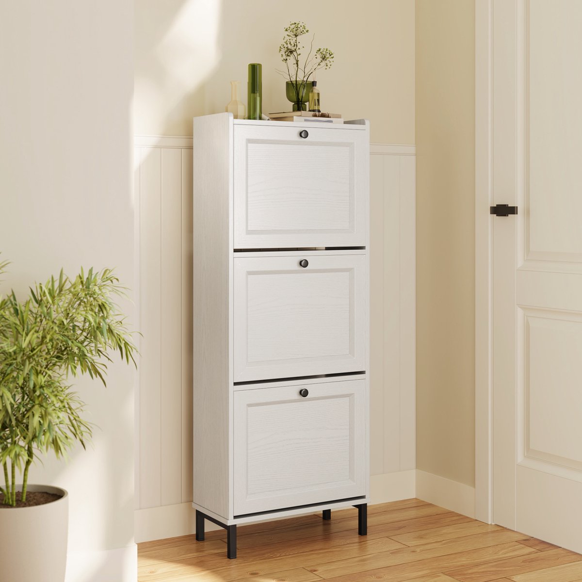 Bealife FS52 Schoenenrek met 3 klapdeuren - 50 x 24 x 118 cm - Wit (6973900316332)