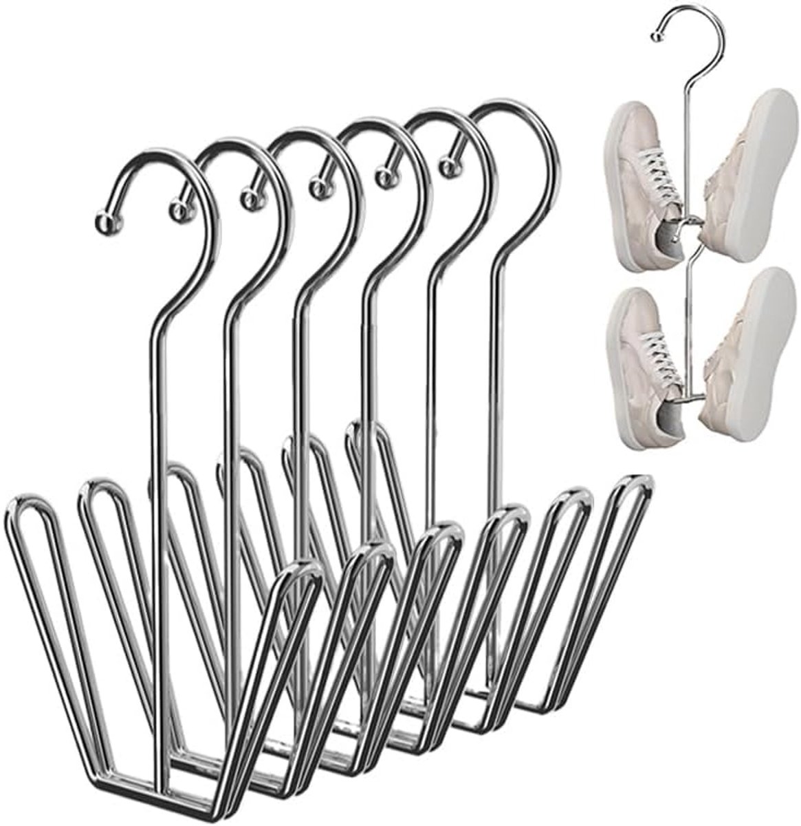 Daity 6-delige set - Roestvrijstalen schoendroogrek, schoendisplayhaken, schoendroogrek (0707906777271)