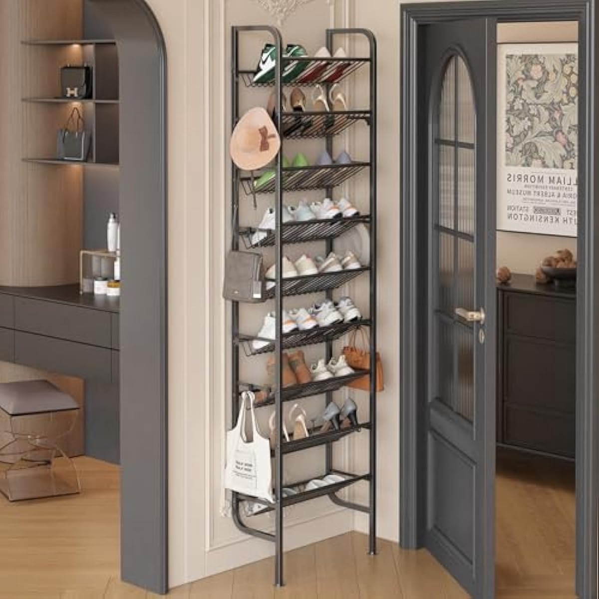 Deur Schoenenrek 9 Niveaus - Achter De Deur - Met 12 Haken - Zwart - 45,4 × 20 × 175 Cm (5487571839300)