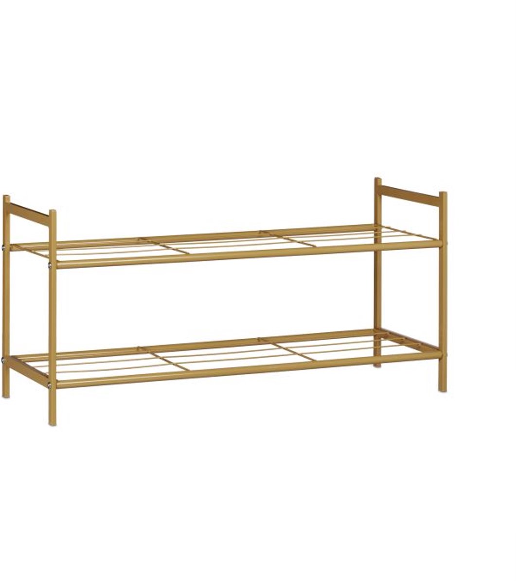 Doodadeals® Schoenenrek Goud - 2 Laags Schoenen Rek van Metaal - Stijlvolle Schoenen Opberger - 33,5 x 69,5 x 26 cm (8720986197526)