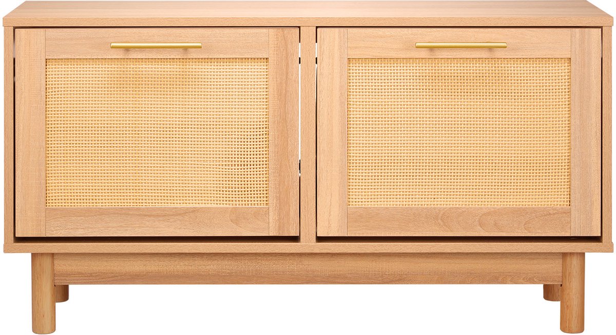 Entree Schoenenbank, 100 x 30 x 53 cm Opslagbank Met 2 Omklapbare Laden, 136 kg Draagvermogen Schoenenorganizer Met 4 Compartimenten en 2 Decoratieve Deuren, Ideaal voor Gang, Woonkamer, Slaapkamer (8721334418591)