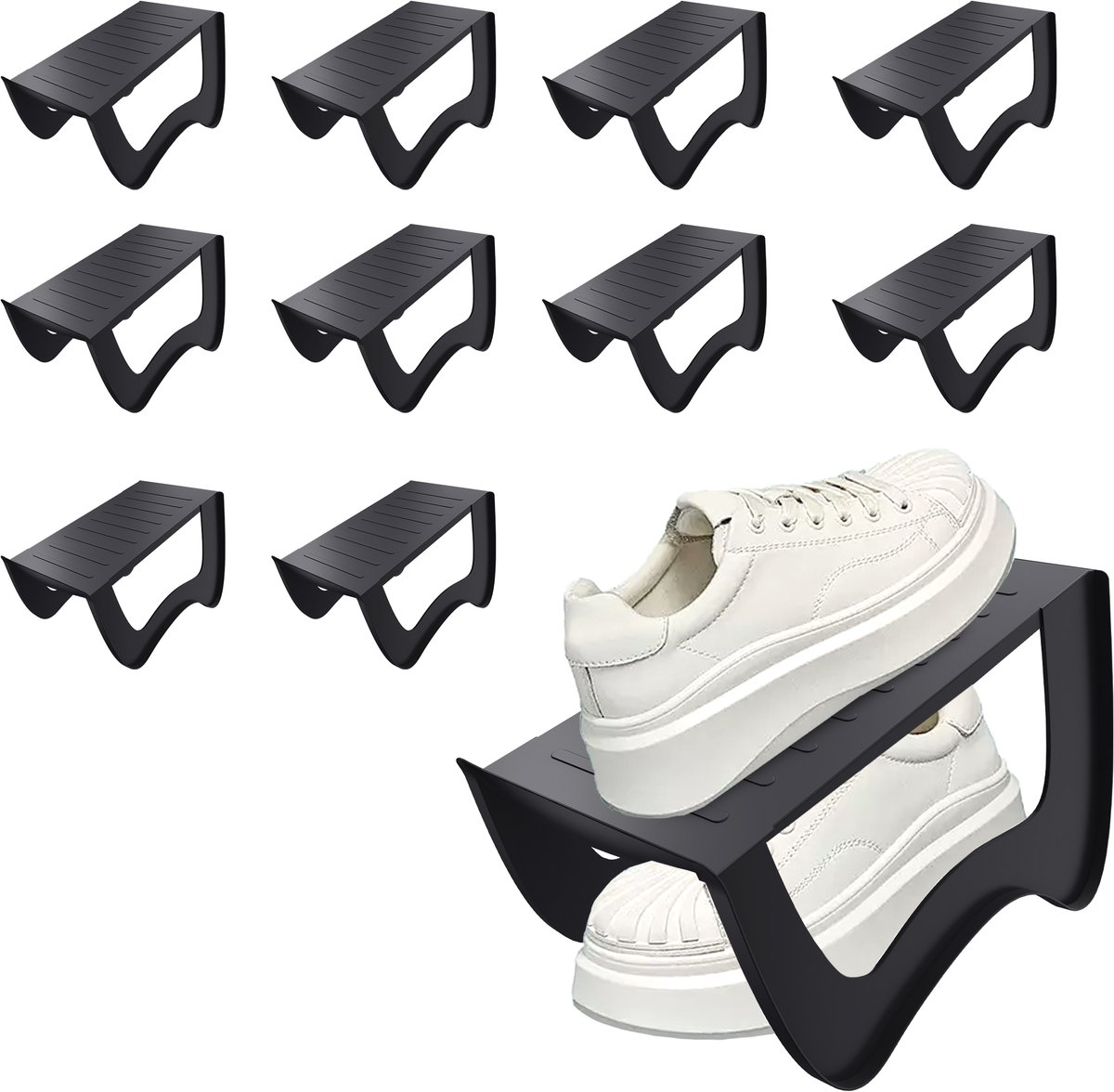 Froadp 10x Zwart Stapelbare Schoenenhouder - Antislip Schoenenorganizer voor Kast, Dubbellaags Design, 25x14,5x14 cm (0758548693207)