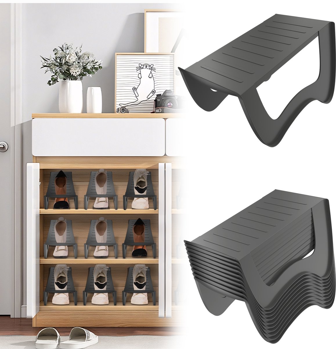 Froadp 20x Grijs Stapelbare Schoenenhouder - Antislip Schoenenorganizer voor Kast, Dubbellaags Design, 25x14,5x14 c2 (0758548693153)
