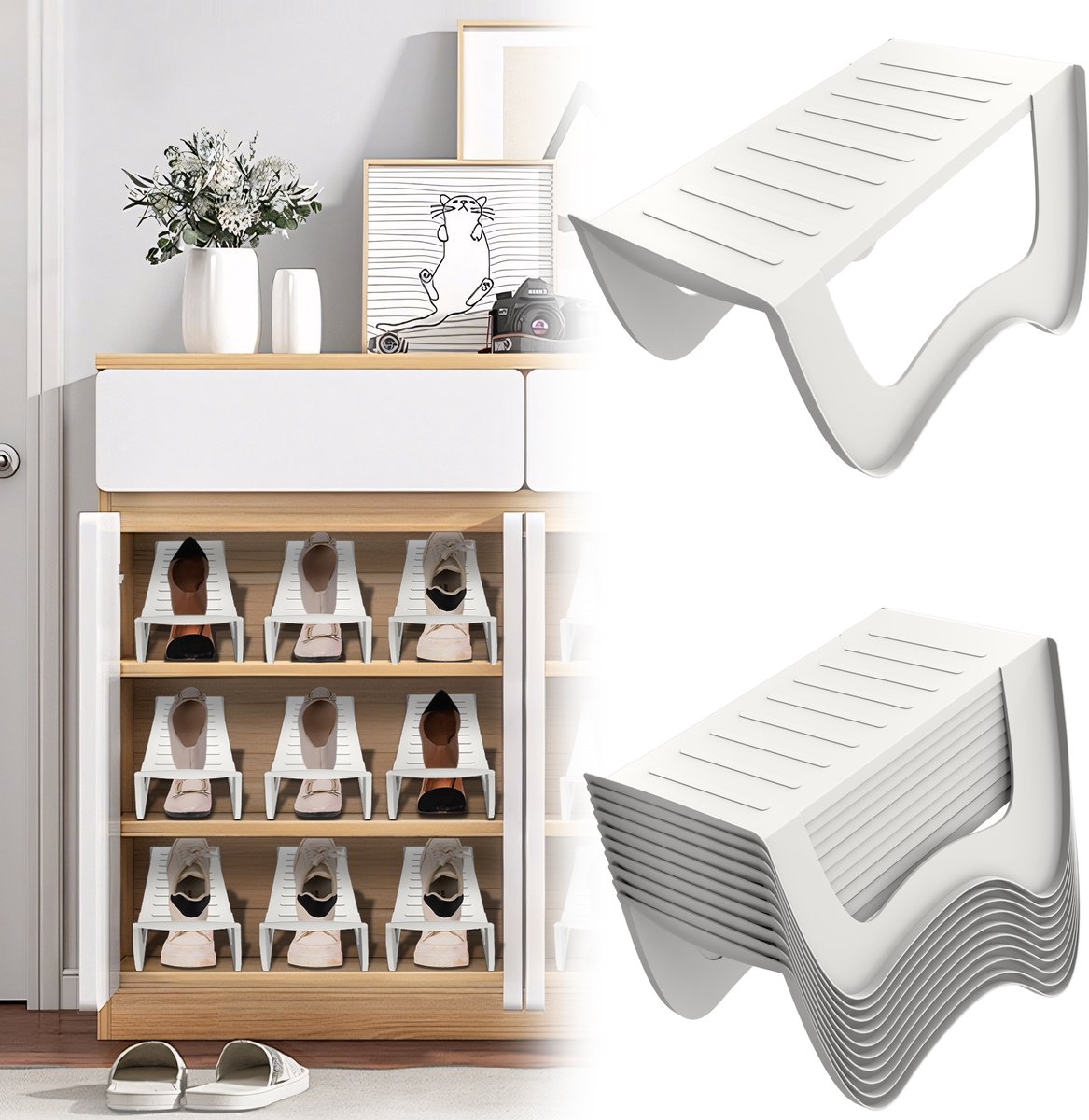 Froadp 20x Wit Stapelbare Schoenenhouder - Antislip Schoenenorganizer voor Kast, Dubbellaags Design, 25x14,5x14 c2 (0758548693184)