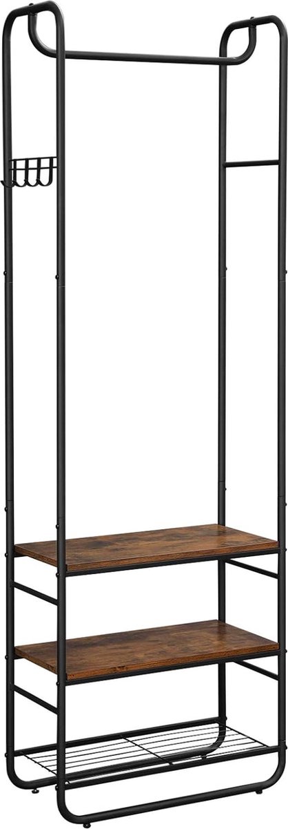 FurnStar - Kledingstandaard - Met Schoenenrek - Schoenenrek - 58 x 28 x 181 cm - Vintage Bruin - Zwart (8683420404072)