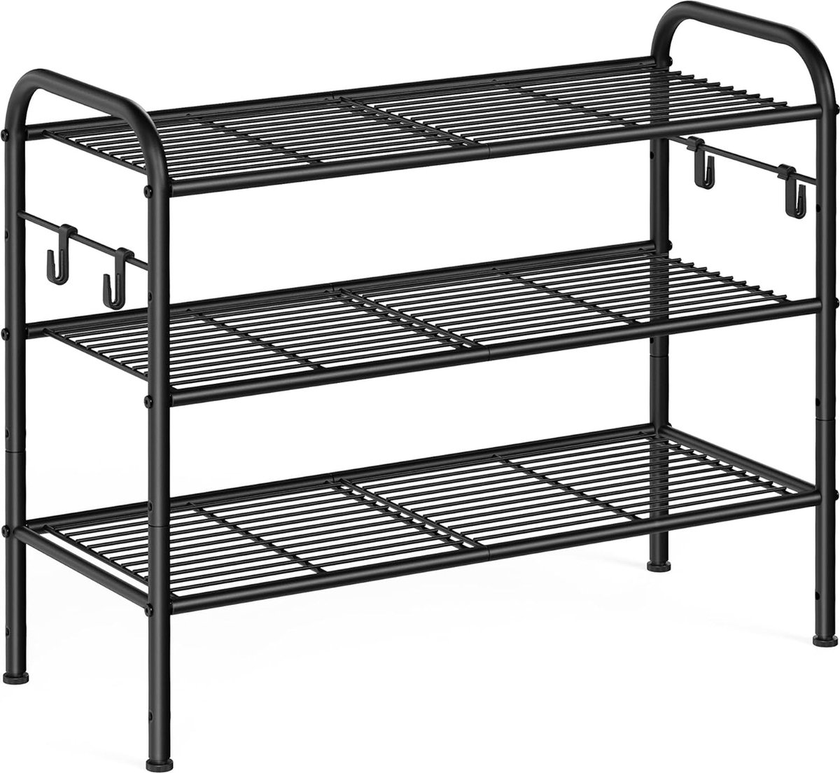 FurnStar - Schoenenrek - Schoenenrek met 3 niveaus - Metalen plank met 4 zijhaken - Eenvoudige montage - 28 x 68 x 53 cm - Zwart (8683420404034)
