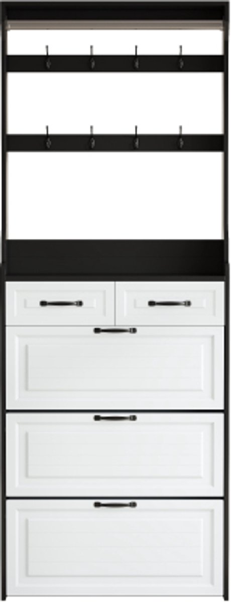 Gotagee Moderne Zwarte Schoenenkast met Kapstok - 3 Deuren, 2 Lades | Smalle Hoge Opbergkast met Ruime Indeling | Stijlvol & Praktisch voor Hal of Woonruimte (4255839442552)