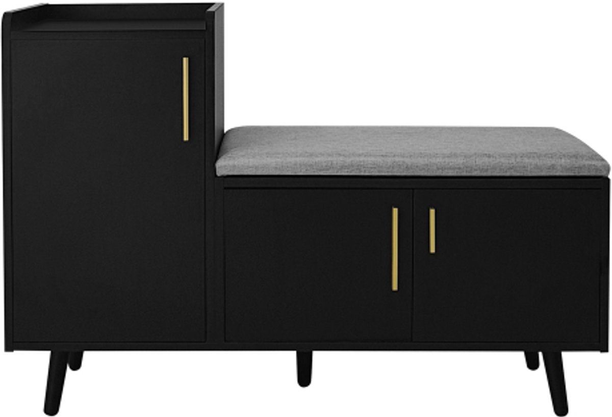 Gotagee Schoenenbank Schoenenkast met drie opbergdeuren, met asymmetrische metalen handgrepen en meerdere niveaus voor opbergruimte -B100/D34/H69 cm (4255839439323)