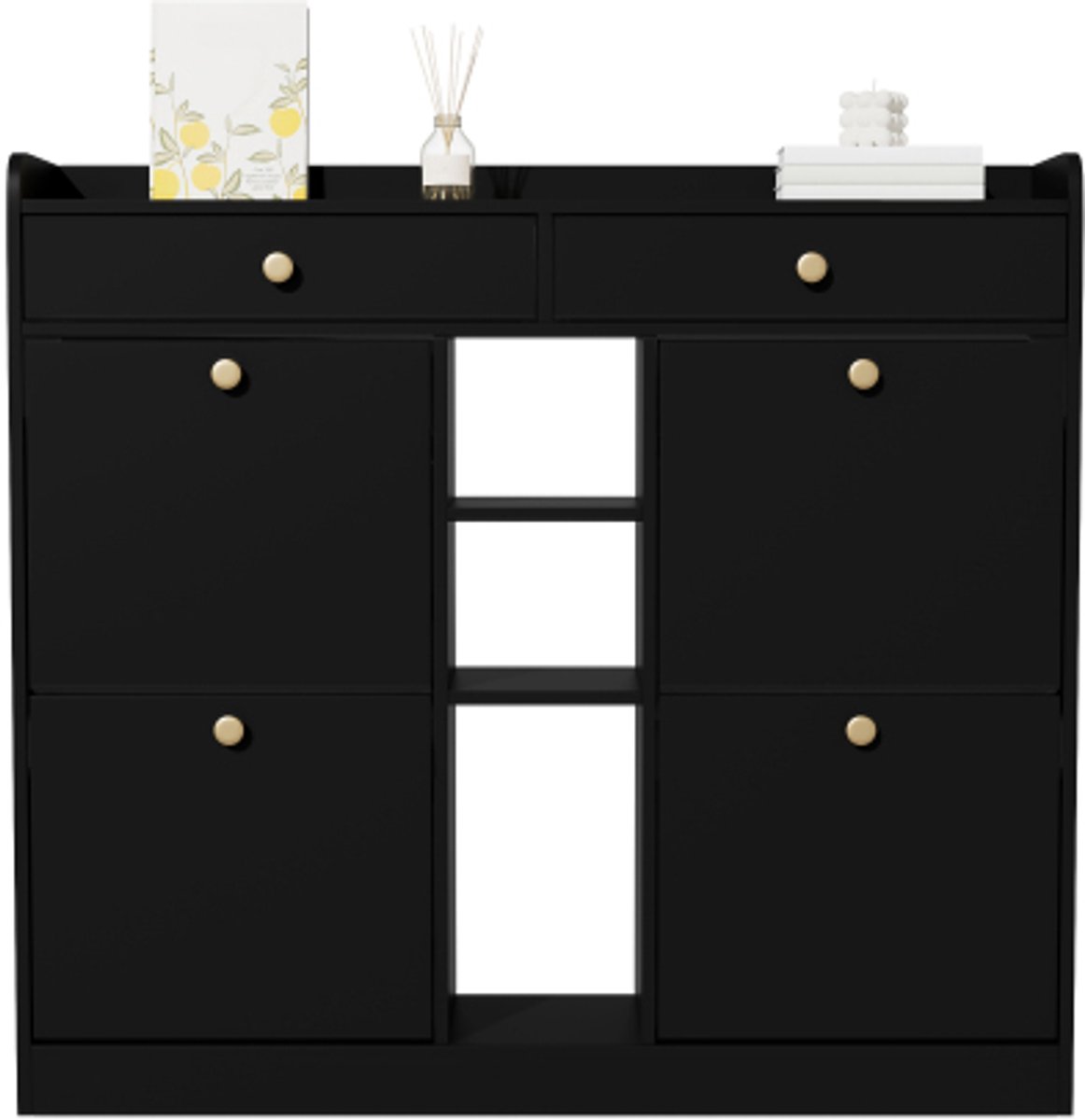 Gotagee Schoenenkast met 4 vouwdeuren, 2 laden, 3 open vakken - voor gangen en entrees, afmetingen 110 x 26 x 100 cm (4255839438333)