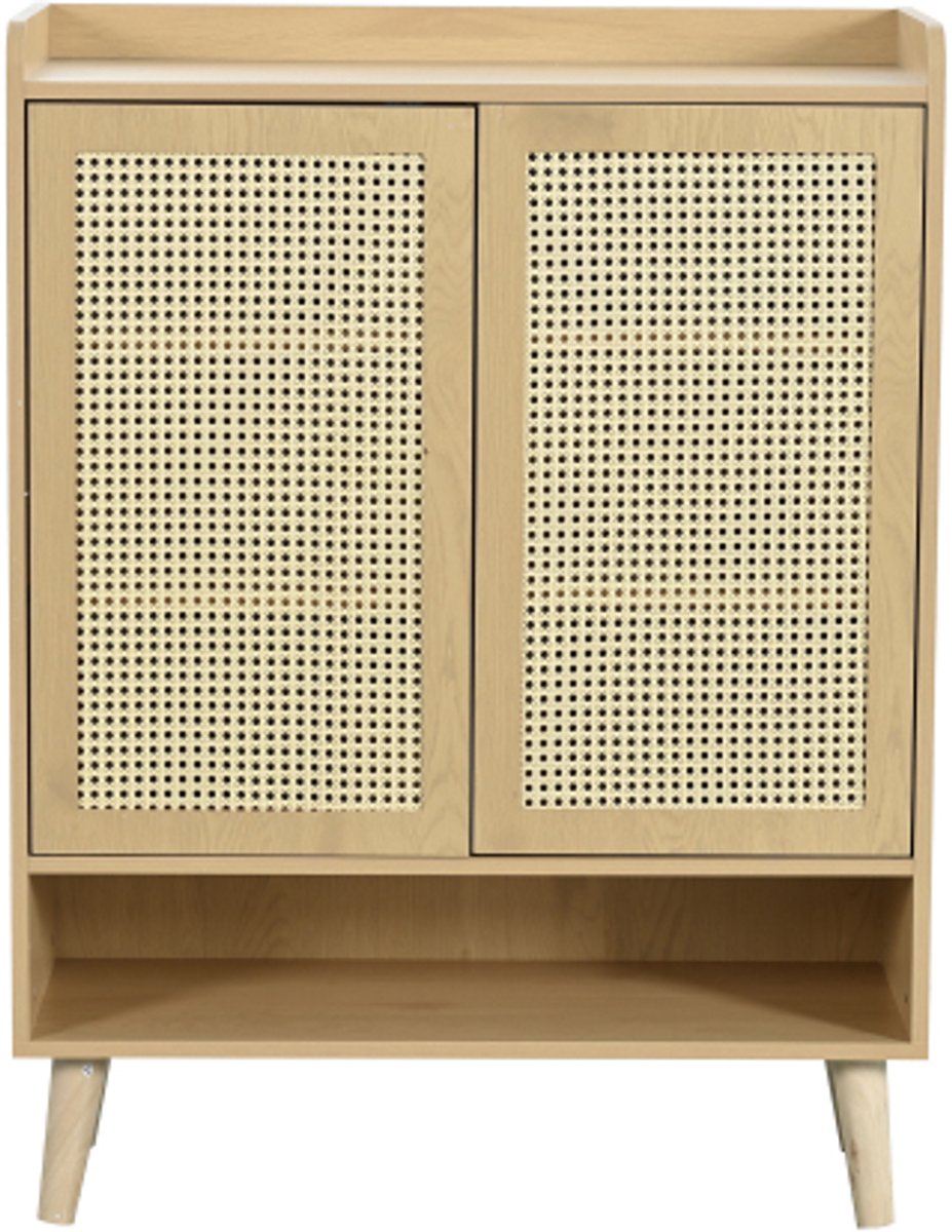 Gotagee Schoenenkast van natuurlijk rotan, schoenenladekast, schoenenrek met 2 deuren en 5 planken, voor de hal. Met houten handgrepen en massief houten poten. Afmetingen: B80/H105/D35 cm (4255839439422)